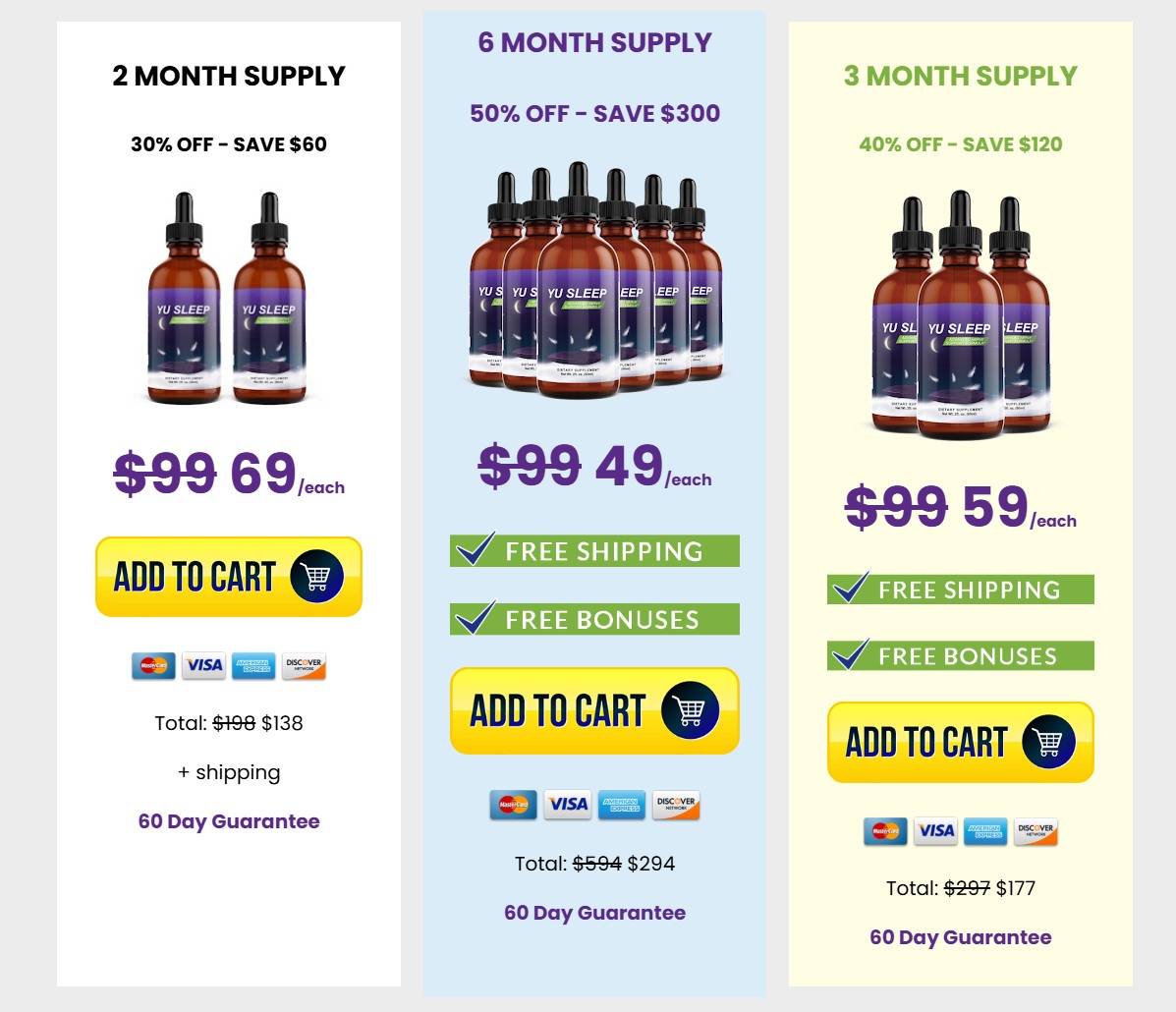 Yu Sleep pricing packages and package options